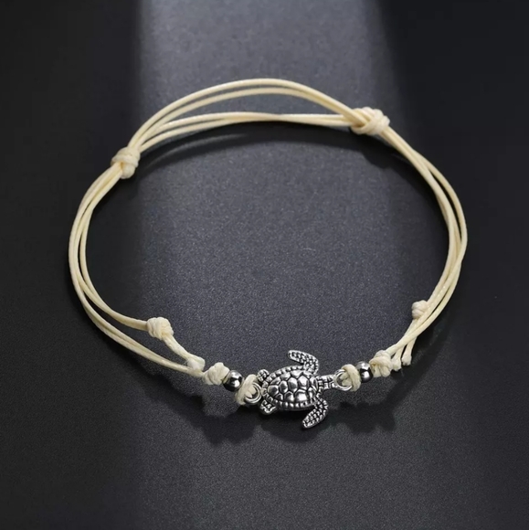 Turtle Adjustable Anklet Black Silver Color - Picture 7 of 8